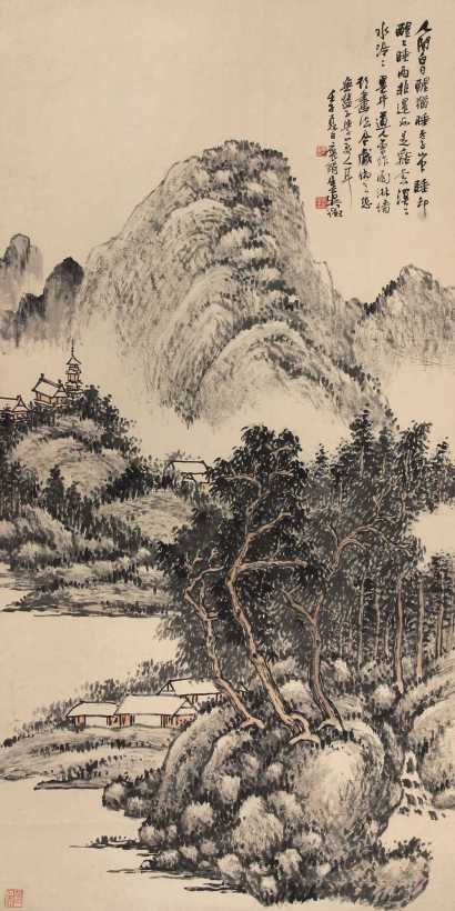 吴待秋 壬子（1912）年作 溪云水冷 立轴